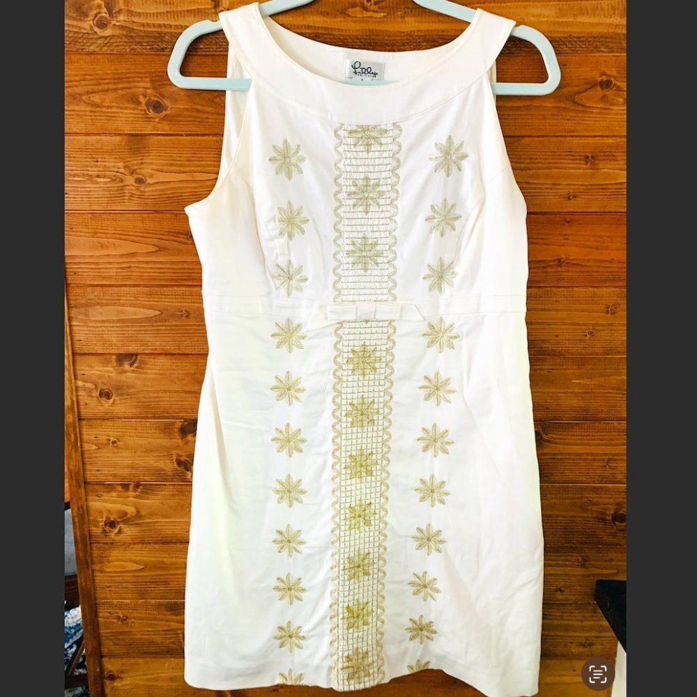 Lilly Pulitzer White Gold Embroidered Shift Dress
